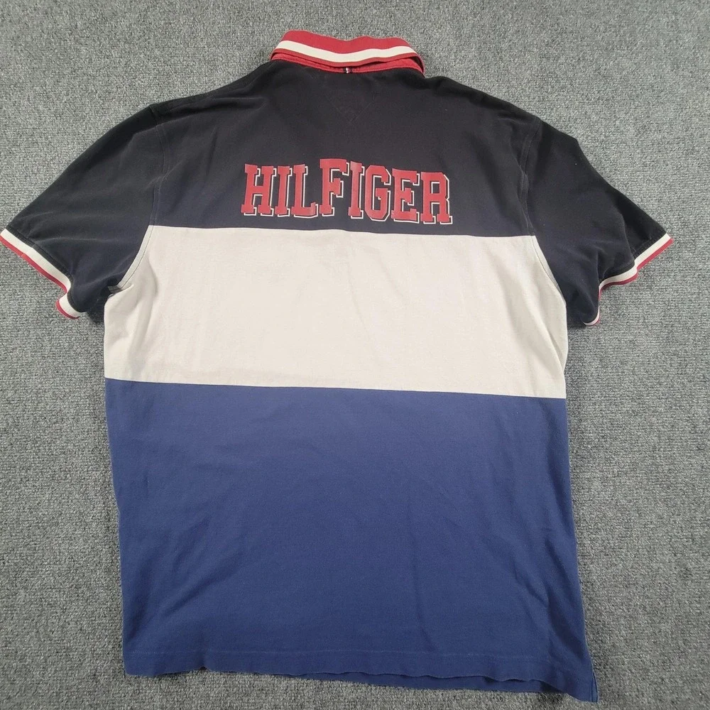 Tommy Hilfiger Shirt Mens 2XL Colorblock Polo Rugby Custom‎ Fit 85 NY Badge